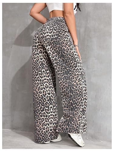 Floerns Women's Y2k Cheetah Print Wide Leg Jeans High Waisted Baggy Casual Denim Pants thumbnail 3