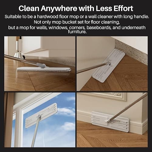 JOYMOOP Mop and Bucket Set with Wringer, Flat Mops for Floor Cleaning, Wall Mop Cleaner with Long Handle, Hardwood Floor Mop with 4 Microfiber Pads thumbnail 5