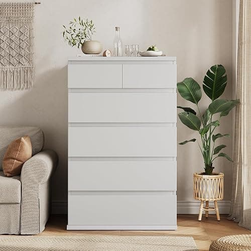 Jocoevol White Tall 6 Drawer Dresser for Bedroom,Dressers & Chests of Drawers with Jewelry Storage,Wood Storage Dresser with Deep Drawers for Living Room Hallway Entryway(40.75" L*23.62" W*15.75") thumbnail 5