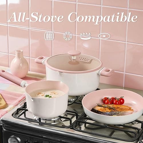 CAROTE Ceramic Cookware Set Nonstick, 15pcs Pots and Pans Set Non stick, Non Toxic Cookware,Dishwasher,RV/Camping Cookware Set, Pan and Pot with Kitchen Utensils, Pink thumbnail 6