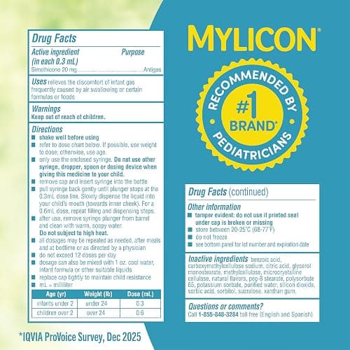 MYLICON Infants Gas Relief Drops for Infants and Babies, Dye Free Formula, 1 Fluid Ounce thumbnail 7