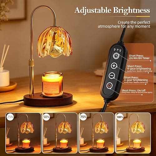 Flower Candle Warmer Lamp with Timer, Dimmable Adjustable Height Wax Melts Warmer for Jar Candles, Birthday Gifts for Womer Mom, House Warming Gifts New Home, Bedroom Living Room Decor (Amber) thumbnail 3