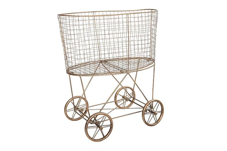 Creative Co-Op Vintage Reproduction Decorative Metal Laundry Basket on Wheels, Copper thumbnail 6