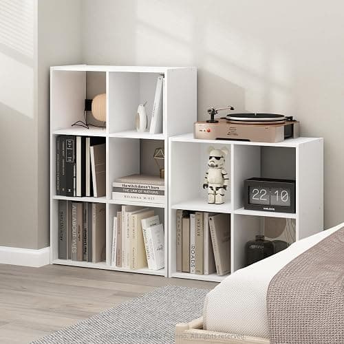 Furinno PELLI Book Shelf, 4-Cube Bookshelf with Open & Closed Back Cubes, 2 x 2 Storage Organizer Cabinet, 11.6 x 24.2 x 24.2, for Living Room, Bedroom, Home Office, White thumbnail 2