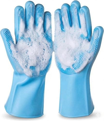 NVNAN Dog Bath Gloves for Washing, Pet Grooming Gloves with Shampoo Brush, Dog Bath Brush for Dogs and Cats, Essential Dog Bath Supplies (1 Pair, Blue) - Image 1