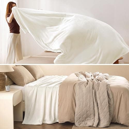 Bedsure Fleece Blankets King Size Cream - Bed Blanket Soft Lightweight Plush Cozy Fuzzy Luxury Microfiber, 108x90 inches thumbnail 6