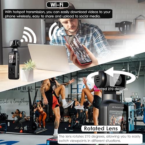 ydi Cámara Corporal 4K con Micrófono Externo, Video y Audio Mini Pocket CAM Rotación 270° Cámara para Deporte, Bicicleta, Viajes, Grabación Policial, 64 GB Incluidos thumbnail 6