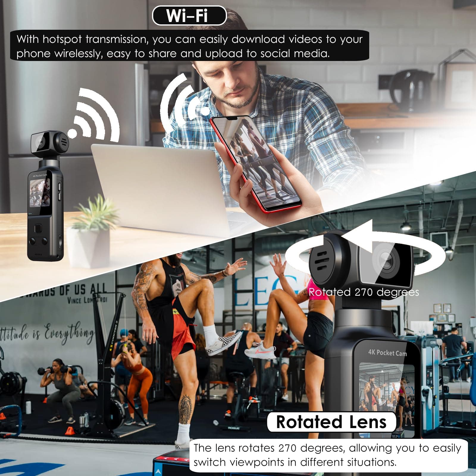 4K Body Camera with External Microphone, Mini Video & Audio Pocket Cam 270° Rotation Camera for Outdoor Sport, Bike, Travel, Police Law Enforcement, Personal Civilians, 64GB Included thumbnail 6
