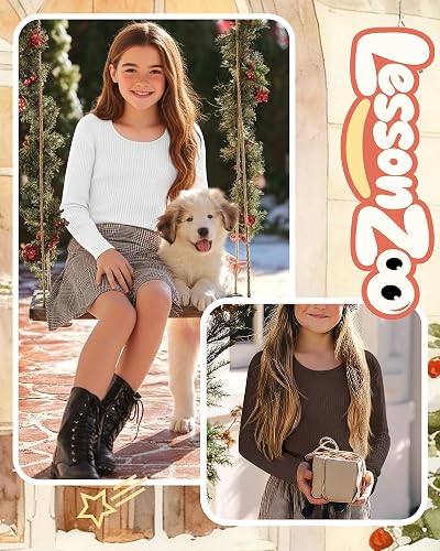 LessonZoo 3 Pack Girls Long Sleeve Shirts Ribbed Cotton Layering Tops Scoop Neck Slim Fit Basic Tee Undershirts 5-14 Years thumbnail 3
