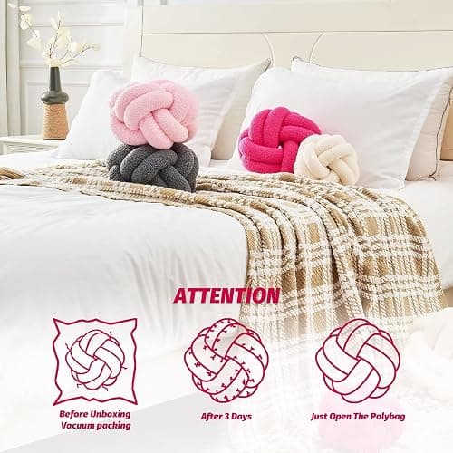 Uvvyui Knot Pillow Ball, Soft Hot Pink Home Decor Knotted Pillows, Handmade Round Plush Throw Pillow, Aesthetic & Cute Large Decorative Pillows for Bed, Floor, Couch, Bedroom Home Decor 8 inches thumbnail 4