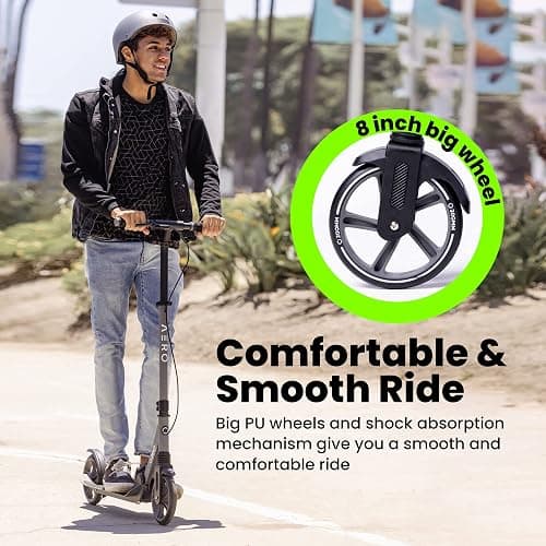 AERO MOBILITY Big Wheel Kick Scooter for Kids 6-12, Teens & Adults | Light Up Wheels | Hand Controlled Brake | Shock Absorption | Rubber Deck Mat | Foldable & Height Adjustable thumbnail 6