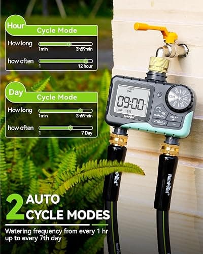 RAINPOINT Water Timer for Garden Hose - Sprinkler Timer with Brass Swivel - Rain Delay/Manual Watering/Automatic Irrigation Programmable Faucet for Yard, 2 Outlet thumbnail 2
