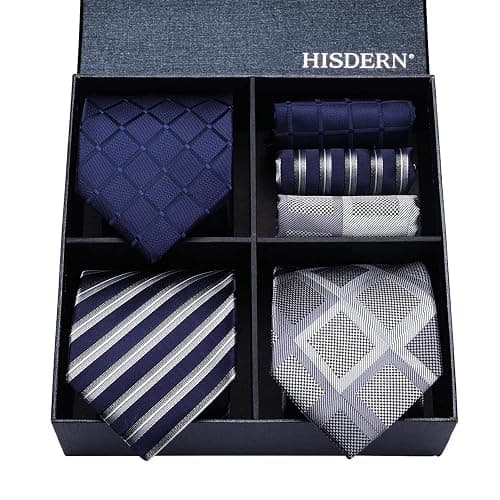 HISDERN Mens Ties and Pocket Square Set Business Elegant Ties for Men Classic Lot 3 Pcs Wedding Party Neckties & Handkerchief thumbnail 8