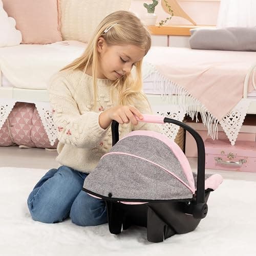 Bayer Design 67933AA Toy, Car Seat Easy Go for Neo Vario Pram with Cover, Doll Accessories, Pink, Grey with Butterfly,Grey/pink, for dolls up to 18" thumbnail 3