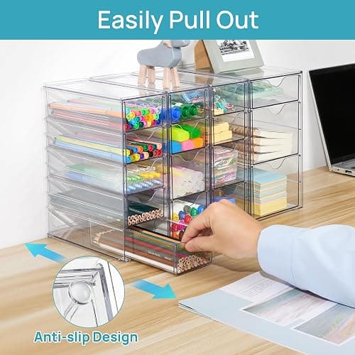 Vtopmart 4 Set Acrylic Desk Organizer with 16 Drawers for Office, Makeup | Clear Storage Drawers for Office Supplies, Desktop Organization for Makeup, Jewelry, Art Crafts, Bead, Pen, Stationary thumbnail 3
