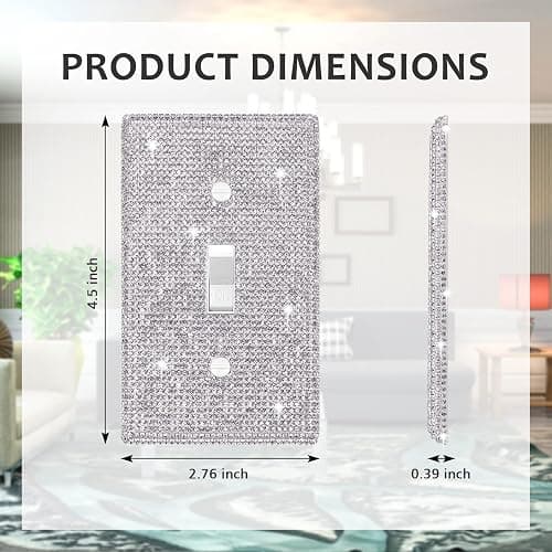 Wall Plate Light Switch Cover, Standard Size 4.50" x 2.76", Dengduoduo Silver Rhinestones Bling Decorative Wall Plate Light Switch Outlet Cover for Bedroom Accessories Home Decor (Single Gang Toggle) thumbnail 3
