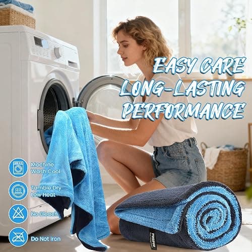 PUGPIU Car Drying Towel - 1400GSM Extra Large Super Absorbent Microfiber Towels for Cars 24"x36" - Large Edgeless with Twisted Loop, Lint-Free & Streak-Free for Auto Detailing, SUV, Truck (Blue) thumbnail 8