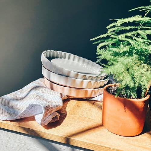 MORA Ceramic Tart Pan, 9.5 Inch Large Porcelain Baking Dish for Tarts, Quiche, Pie, Flan etc. Fluted Ruffled Edge, Oven, Microwave, Freezer, and Dishwasher safe - Great Gift For Bakers - Earl Grey thumbnail 2