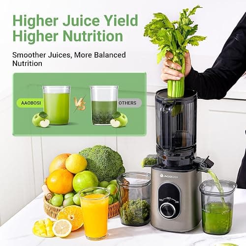 AAOBOSI Cold Press Juicer, 4.35" Large Feed Chute Masticating Juicer Machines Slow Juice Extractor Fit Fruits &Vegetables, Easy to Clean High Juice Yield, New Designed for Home and Travel, BPA Free - 50r/min thumbnail 5