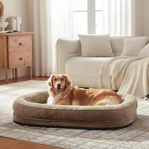 JOEJOY Orthopedic Dog Beds Large Sized Dog, XL Egg-Crate Memory Foam Pet Couch Bed with Bolster Sides, Waterproof Lining, Removable Washable Cover & Non-Slip Bottom, Brown thumbnail 7