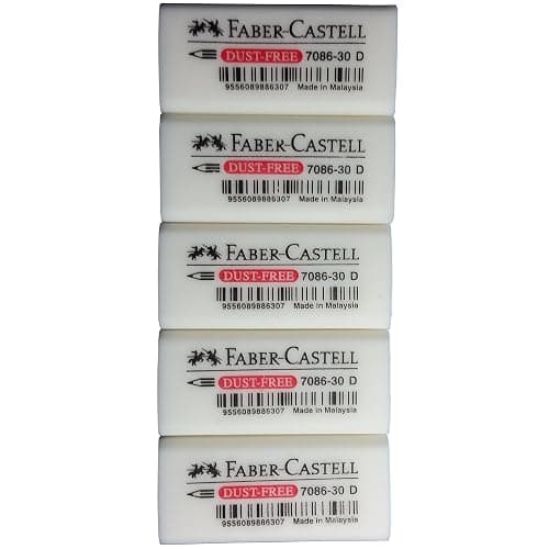 Faber-Castell Pencil Eraser, Extra Soft, Dust Free, Clean Erasing, Excellent, Minimal Crumbling, Pack of 5 (4 x 1.9 x 1.2 cm) - Image 1