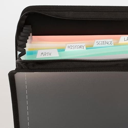 Five Star Expanding File Organizer + Study App, 7-Pocket Accordian File Organizer, Zipper Closure, Holds 8-1/2" x 11" Paper, Black (72709) thumbnail 5