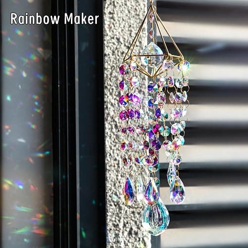 HDCRYSTALGIFTS 21.5inch Crystal Suncatchers for Window Hanging Wind Chime Style Garden Sun Catchers with Crystals Rainbow Maker Indoor Outdoor Decor Handmade Gold Plated thumbnail 3