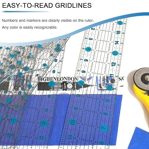 HLZC Quilting Ruler, Sewing Ruler, 8 Pack, Acrylic Quilting Templates(6"x17", 3"x17", 2"x16", 1.5"x12", 1"x12", 1"x6", 8"x3"), Non Slip Rings 25 Pieces, Sewing and Quilting Supplies - Clear/Blue thumbnail 4