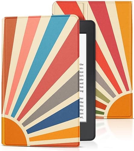 Uppuppy for Kindle Paperwhite 11th Generation Case 6.8 Inch 2021 / Paperwhite Signature Edition Cute Women Girls Teens Kids Unique Sun Folio Fabric Paper White Cover with Auto Sleep/Wake E-Reader - Image 1