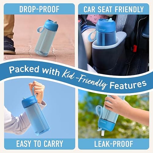 Bentgo Kids Water Bottle - Leak-Proof, Durable Tritan, BPA-Free 15 oz. Cup for Kids/Toddlers Ages 3+, Bite & Sip Spout, Carrying Handle, & Dishwasher Safe for School, Sports, Daycare & Camp (Blue) thumbnail 6
