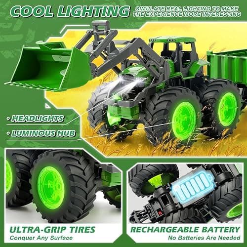 Remote Control Tractor Toy Set with Trailer & Farm Accessories, Light Up Farm Truck Toys for Boys & Girls 3, 4, 5, 6, 7 Year Old, 2.4 Ghz RC Tractor Toys, Ideal Christmas, Birthday Gifts for Kids thumbnail 5