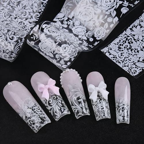 Lace Transferfolie Nägel, 10Rollen Schwarze Weiße Holographische Spitzen Nail Foils Blumen Floral Nagel Transferfolie Stickers Aufkleber für Nailart DIY Dekoration thumbnail 7