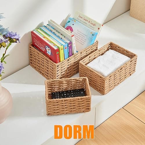 Small Wicker Basket for Organizing, Woven Storage Basket Set of 3 - Handwoven Natural Paper Rope Baskets to Declutter Any Room, Perfect for Organizing and Home Decor thumbnail 6