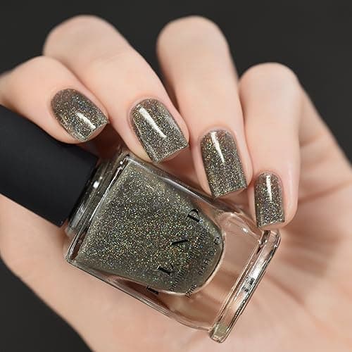 ILNP Alexander – Khaki Olive Green Holographic Nail Polish, Neutral Earth Tone, Chip Resistant Manicure, Non-Toxic Nail Lacquer, Vegan, Cruelty Free, 12ml thumbnail 3