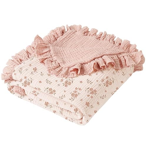Konssy Flounce Muslin Baby Blankets, Cotton Crib Blanket for Baby Infant Toddler, Super Soft and Lightweight Nursery Blankets 40"x36" (Blossom) - Image 1