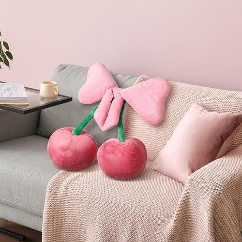 Beeveer Bow Pillow Cherry Throw Pillow Aesthetic Cute Coquette Room Decor Funny Preppy Cherry Cushions for Bedroom Living Room Sofa Bed Chair Decoration (Pink,Small) thumbnail 8