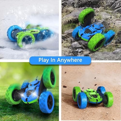 Hamdol Remote Control Car for Kids, 360° Rotating Double-Sided RC Car with LED Headlights, 4WD 2.4GHz Electric Rechargeable Toy Vehicle for Boys and Girls, Perfect Birthday thumbnail 6