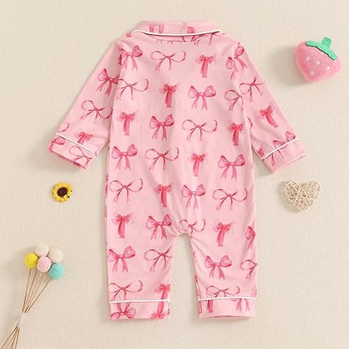 Balaflyie Baby Girl Button Down Pajamas Romper One-Piece Jumpsuit Long Sleeve Sleeper Infant Sleepwear thumbnail 2