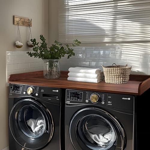 Kaboon Washer Dryer Countertop, Melamine Countertop with Edge Rails - 27.5" Depth x 54" Width Laundry Room Organization, Dark Walnut - Image 1