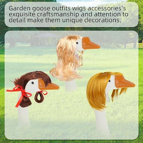 SUPXYC 3PCS Porch Goose Wigs, Cute Lawn Goose Statue Braid Wig, Patio Yard Goosey Wig, Garden Goose Outfits Wigs Accessories, for 17 Inch and 23 Inch Statue Lawn Goosey Garden thumbnail 2
