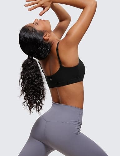 CRZ YOGA Butterluxe Adjustable Spaghetti Strap Sports Bras for Women - Scoop Neck Wireless Padded Yoga Workout Crop Top thumbnail 4