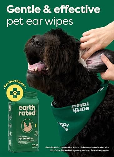 Earth Rated (A Canadian Company) Vet-Developed Pet Ear Wipes, Hypoallergenic Cleaner for Dogs & Cats Ears to Remove Dirt, Wild Oat Scent, 70 Count thumbnail 2