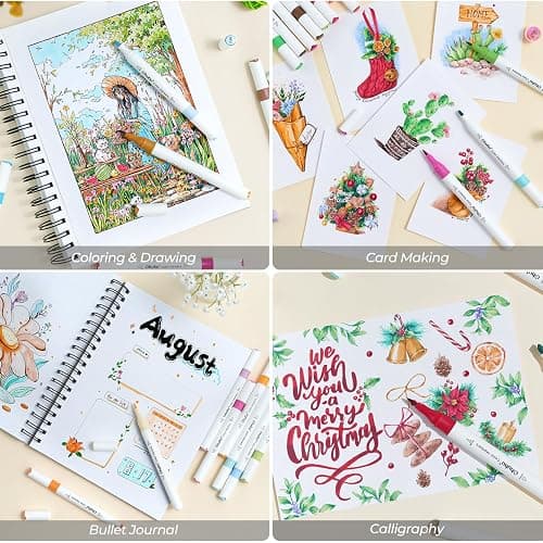 Ohuhu Marker Pens Water-Based, 64 Colours Dual Tip Art Markers Brush Pens for Adults Colouring Pens for Anime Manga Design, Calligraphy, Drawing, and Illustration, Odourless and Washable - 64 thumbnail 4