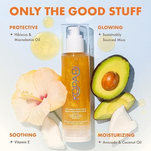 Kopari Sun Shield Body Glow, Broad Spectrum SPF 30, Lightweight Shimmering Gel Texture Absorbs Quickly, Non Sticky, Glowing Results, Golden Amber 5 oz - Golden Amber thumbnail 5