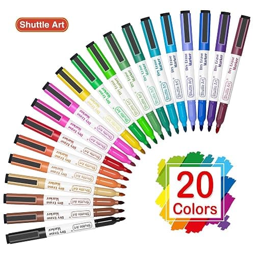 Shuttle Art Magnetic Whiteboard Markers, 20 Pieces Fine Tip and Eraser, Dry Erase Whiteboard Markers, for Writing on Whiteboards, Weekly Planner, Glass for School Office Home thumbnail 2