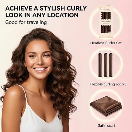 Heatless Curls Overnight Hair Curlers - 3PC No-Heat Curling Rod to Sleep In and Shower Cap,Velvet Hair Rollers with Satin Wrap thumbnail 4