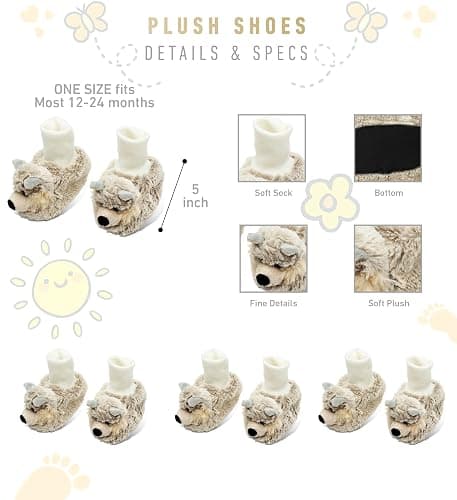 Puzzled DolliBu Gray Wolf Soft Plush Baby Shoes - Soft & Fluffy Wild Life Fleece Unisex Footwear with Stuffed Animal Wolf for Baby Boy or Girl - Fuzzy Indoor Slipper, Winter Foot Warmer - One Size thumbnail 3
