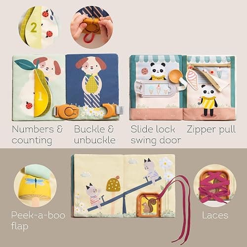 Taf Toys Busy Book for Toddlers 1-3, Montessori Quiet Activity Book with 15 Activities - Opposites Concepts - Ideal Toddler Busy Book for 1 Year Old - Boy Toys Girl Birthday Gift thumbnail 6