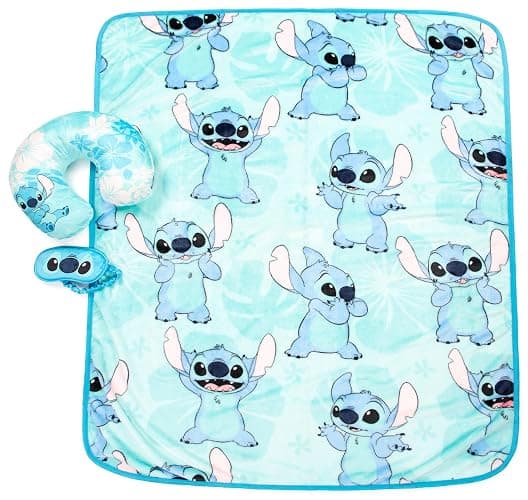 Jay Franco Disney Lilo & Stitch Kids Travel Set - 3 Piece Set Includes 40 x 50 Throw Blanket, Eye Mask, and Neck Pillow - Super Soft & Cozy Travel Accessories thumbnail 2