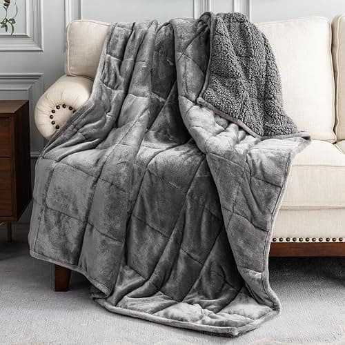 Uttermara Weighted Blanket Queen Size 15lbs 60x80 inches with Soft Plush Fleece, Cozy Warm Sherpa Snuggle Thick Heavy Blanket Great for Sleep and Calming, Grey - Image 1